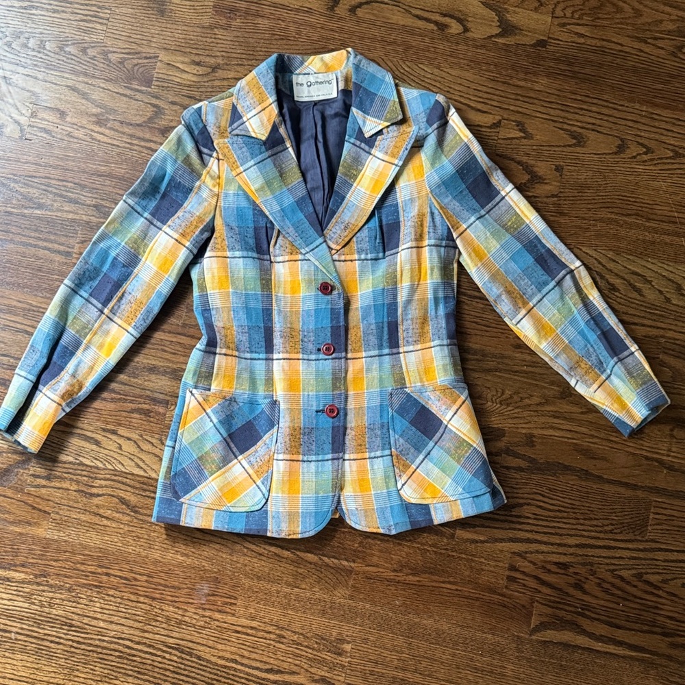 Vintage 70s Sears women’s Yellow and White Blue plaid pant suit - Picture 4 of 13